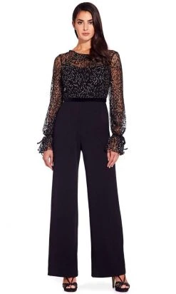 Adrianna Papell - AP1E206419 Illusion Long Sleeve Embellished Jumpsuit