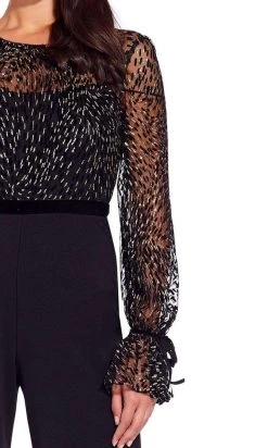 Adrianna Papell - AP1E206419 Illusion Long Sleeve Embellished Jumpsuit