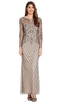 Adrianna Papell - AP1E206463 Beaded Illusion Long Sleeve Dress Formal Gowns