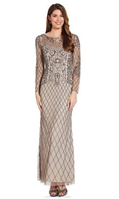 Adrianna Papell - AP1E206463 Beaded Illusion Long Sleeve Dress Formal Gowns