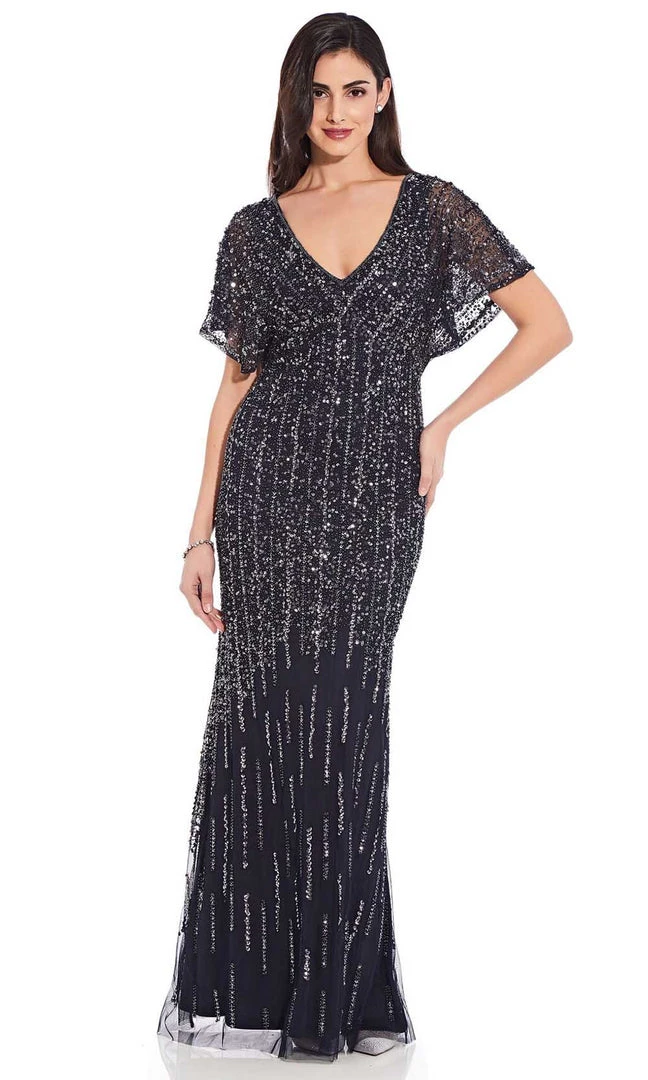 Adrianna Papell - AP1E206494 Embellished V Neck Sheath Dress Formal Gowns 5 Adrianna Papell - AP1E206494 Embellished V Neck Sheath Dress Formal Gowns