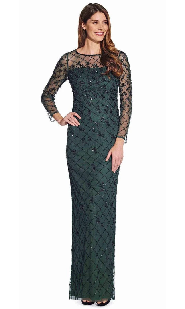 Adrianna Papell - AP1E206544 Illusion Long Sleeve Lattice Ornate Dress Formal Gowns 5 Adrianna Papell - AP1E206544 Illusion Long Sleeve Lattice Ornate Dress Formal Gowns