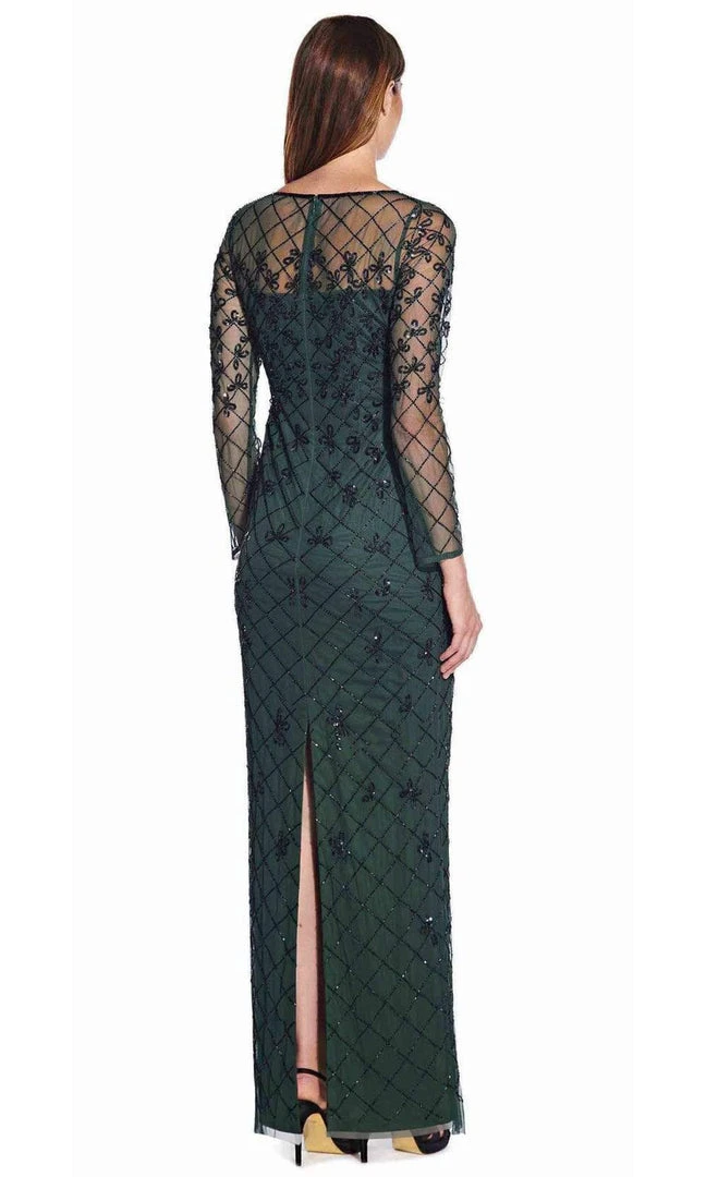 Adrianna Papell - AP1E206544 Illusion Long Sleeve Lattice Ornate Dress Formal Gowns 4 Adrianna Papell - AP1E206544 Illusion Long Sleeve Lattice Ornate Dress Formal Gowns