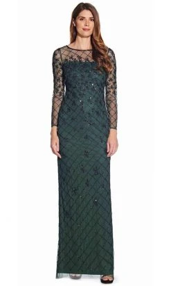 Adrianna Papell - AP1E206544 Illusion Long Sleeve Lattice Ornate Dress Formal Gowns