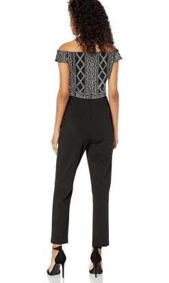 Adrianna Papell - AP1E206601 Embellished Off Shoulder Jumpsuit Plus Size Dresses