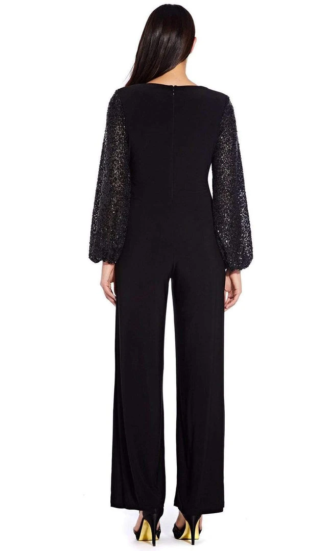Adrianna Papell - AP1E206642 Sequined Bishop Sleeve Jumpsuit Plus Size Dresses 4 Adrianna Papell - AP1E206642 Sequined Bishop Sleeve Jumpsuit Plus Size Dresses