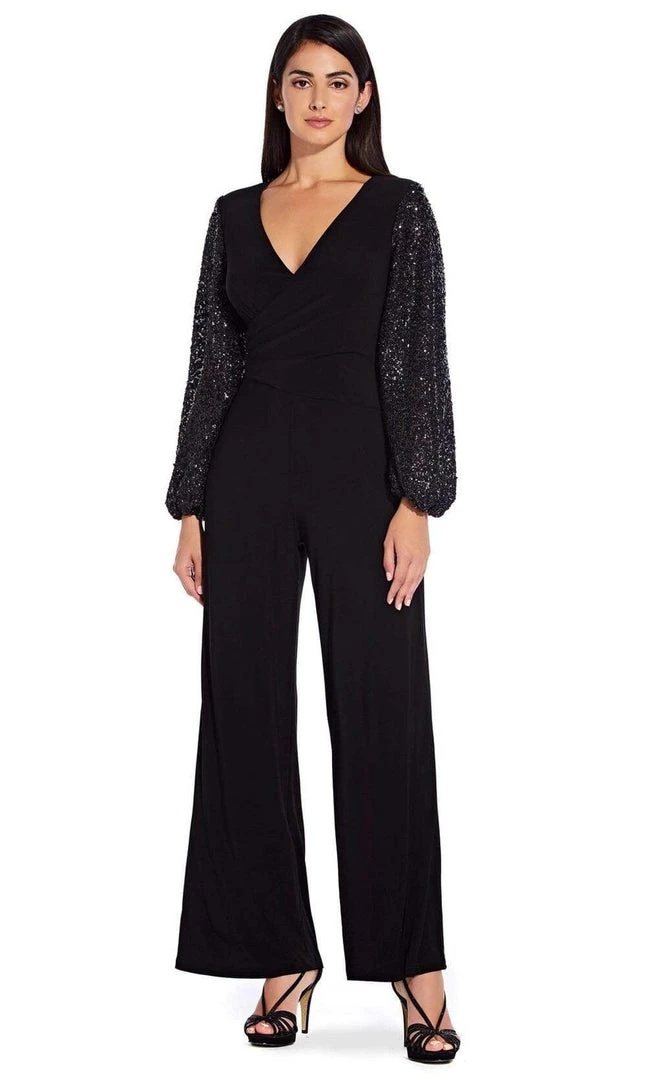 Adrianna Papell - AP1E206642 Sequined Bishop Sleeve Jumpsuit Plus Size Dresses 5 Adrianna Papell - AP1E206642 Sequined Bishop Sleeve Jumpsuit Plus Size Dresses