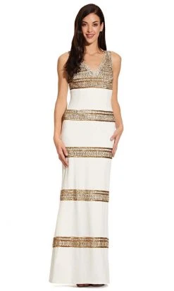 Adrianna Papell - AP1E206786 Embellished V-Neck Sheath Dress