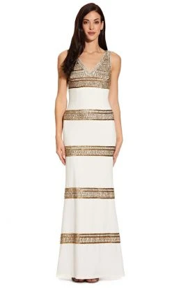 Adrianna Papell - AP1E206786 Embellished V-Neck Sheath Dress