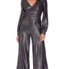 Plus Size Dresses Adrianna Papell - AP1E206841 V-Neck Metallic Jersey Jumpsuit