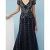 Formal Gowns Adrianna Papell - AP1E207147 Short Sleeve V Neck Beaded Mesh Gown