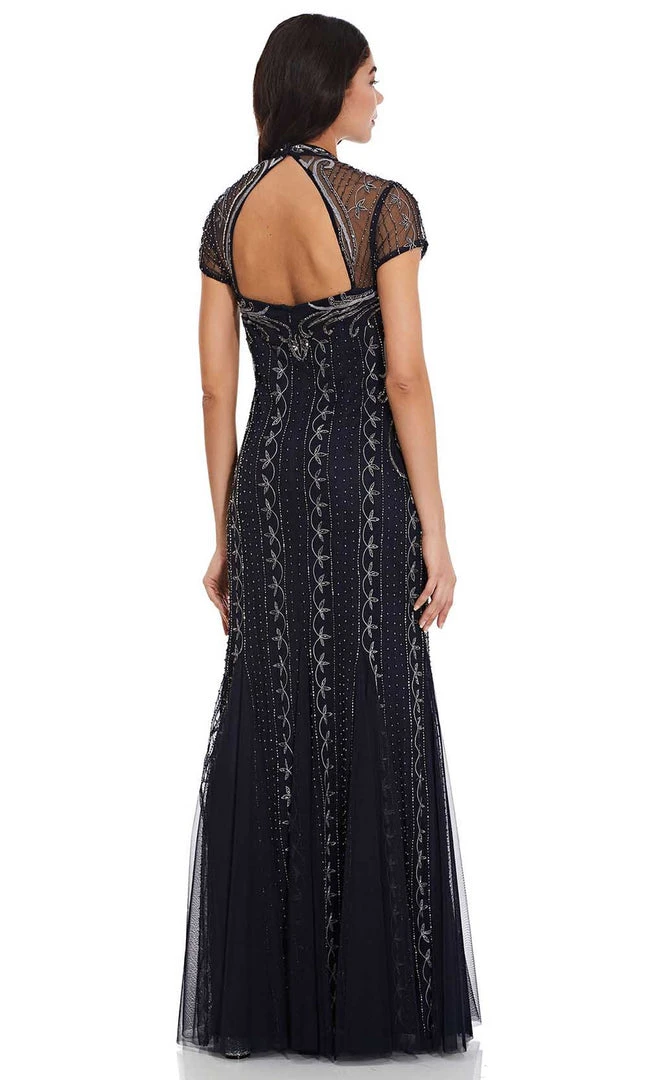 Formal Gowns Adrianna Papell - AP1E207147 Short Sleeve V Neck Beaded Mesh Gown 4 Formal Gowns Adrianna Papell - AP1E207147 Short Sleeve V Neck Beaded Mesh Gown