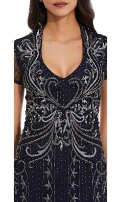 Formal Gowns Adrianna Papell - AP1E207147 Short Sleeve V Neck Beaded Mesh Gown 9 Formal Gowns Adrianna Papell - AP1E207147 Short Sleeve V Neck Beaded Mesh Gown