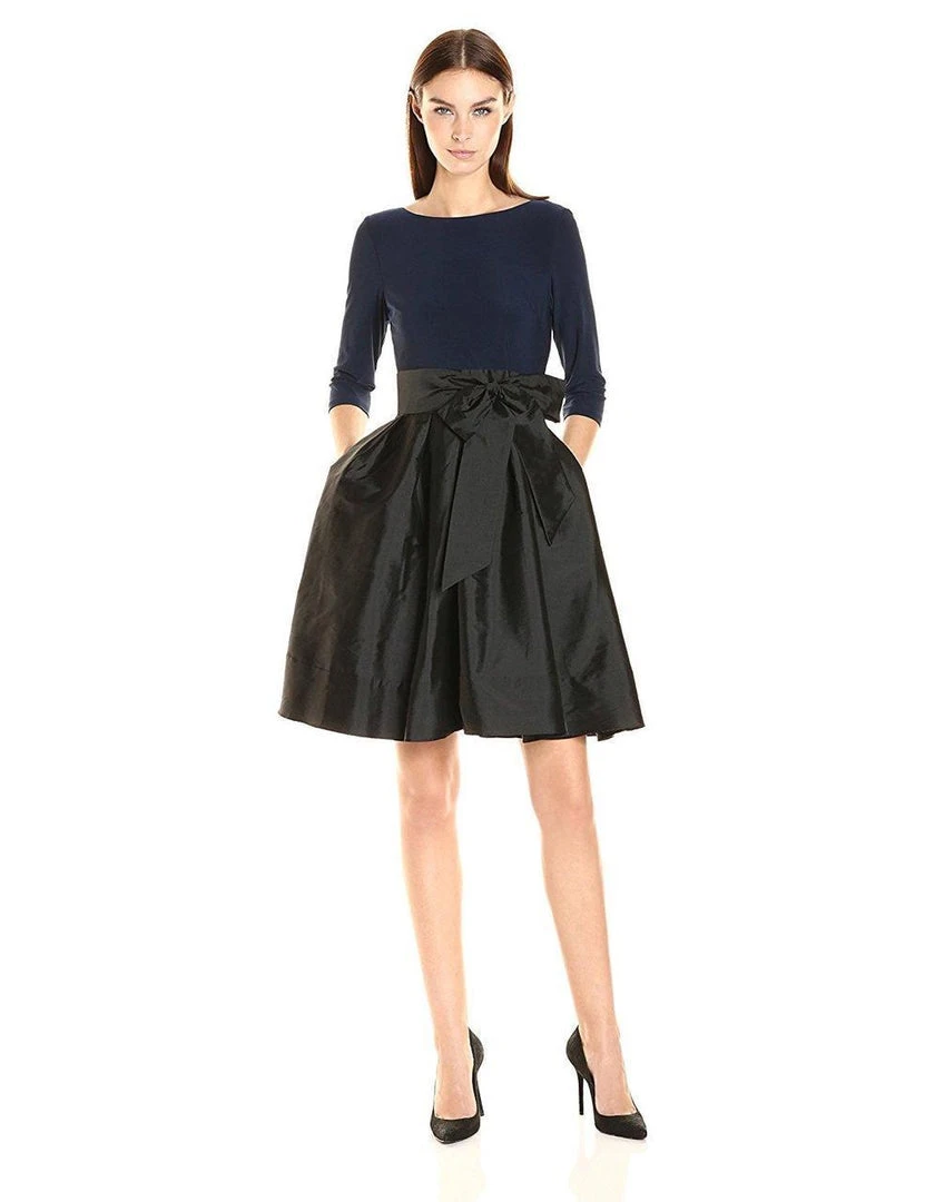 Adrianna Papell - Bateau Neck Two-Tone Short Dress AP1D100284 - 2 Pcs Eclipse Black In Sizes 2 And 8 Available 3 Adrianna Papell - Bateau Neck Two-Tone Short Dress AP1D100284 - 2 Pcs Eclipse Black In Sizes 2 And 8 Available