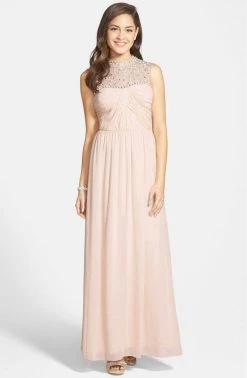 Adrianna Papell - Bejeweled Closed Neck Chiffon Gown 231M70230 Formal Gowns
