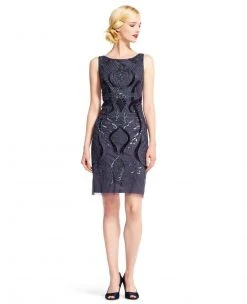 Adrianna Papell - Embellished Bateau Neck Dress AP1E200470 Cocktail Dresses