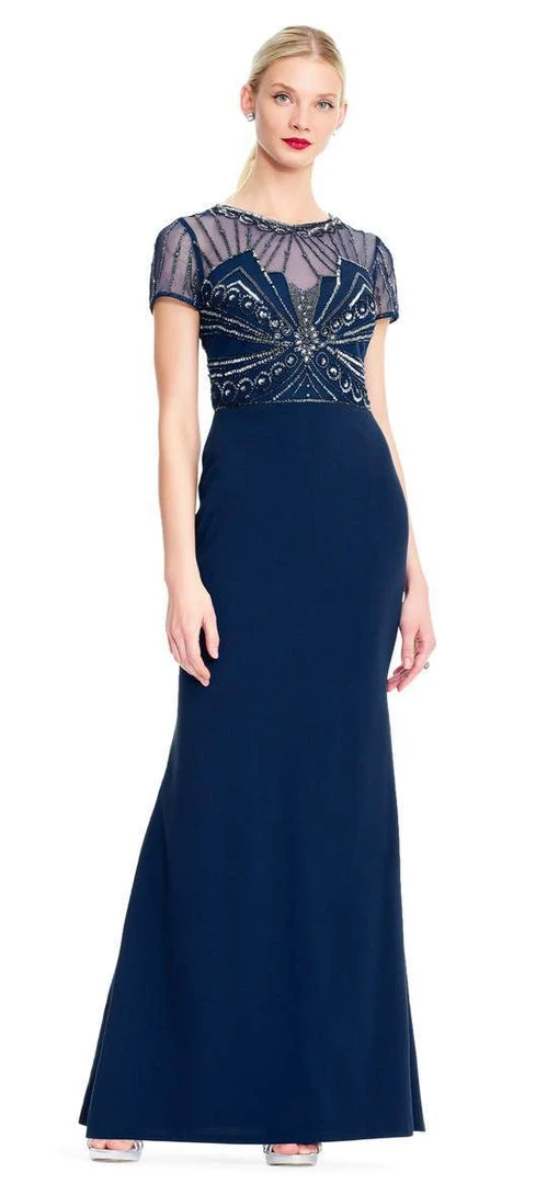 Adrianna Papell - Embellished Jewel Open Back Trumpet Gown AP1E203646 - 1 Pc Deep Blue In Size 12 Available Formal Gowns 3 Adrianna Papell - Embellished Jewel Open Back Trumpet Gown AP1E203646 - 1 Pc Deep Blue In Size 12 Available Formal Gowns