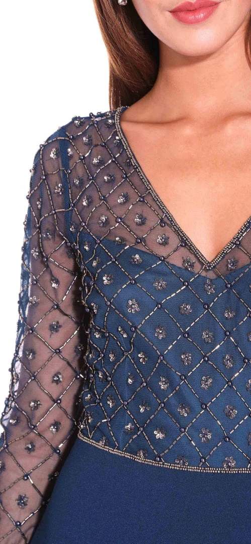 Adrianna Papell - Embellished V-Neck Evening Dress AP1E203730 - 1 Pc Deep Blue In Size 4 Available Formal Gowns 5 Adrianna Papell - Embellished V-Neck Evening Dress AP1E203730 - 1 Pc Deep Blue In Size 4 Available Formal Gowns