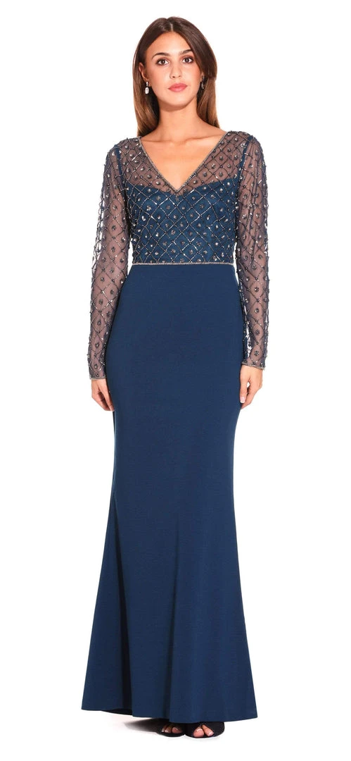 Adrianna Papell - Embellished V-Neck Evening Dress AP1E203730 - 1 Pc Deep Blue In Size 4 Available Formal Gowns 3 Adrianna Papell - Embellished V-Neck Evening Dress AP1E203730 - 1 Pc Deep Blue In Size 4 Available Formal Gowns
