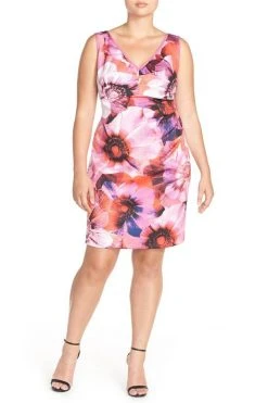 Adrianna Papell - Floral Print V-Neck Dress 11252351