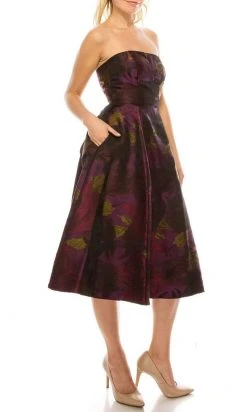Cocktail Dresses Adrianna Papell - Floral Straight Tea Length Dress 41887910 - 1 Pc Wine In Size 6 Available