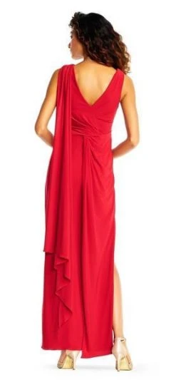 Adrianna Papell - Gathered Bodice Draped Jersey Gown AP1E202251 - 1 Pc Cardinal In Size 6 Available Formal Gowns