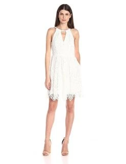 Adrianna Papell - Halter Neck Short Lace Dress 13263700