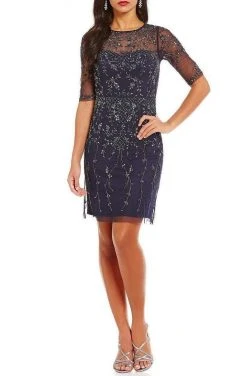 Cocktail Dresses Adrianna Papell - Jewel Neckline Embellished Short Dress 41922610