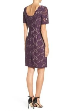 Adrianna Papell - Lace Bateau Sheath Dress AP1D100772 - 1 Pc Plum Wine In Size 8 Available