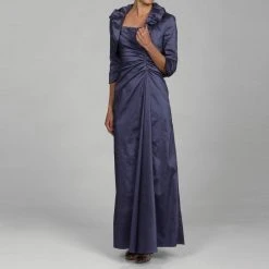 Formal Gowns Adrianna Papell - Long Satin Dress With Ruffle Neck Bolero 81848880