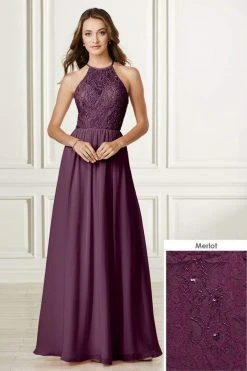 Formal Gowns Adrianna Papell Platinum - 40175 Lace Halter Chiffon A-line Dress