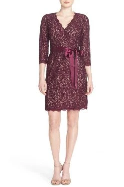 Cocktail Dresses Adrianna Papell - Quarter Length Sleeves Lace Short Dress 41910400