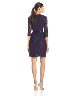 Cocktail Dresses Adrianna Papell - Quarter Length Sleeves Lace Short Dress 41910400