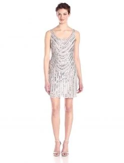 Adrianna Papell - Scoop Neck Sequined And Beaded Dress 41901090 Cocktail Dresses