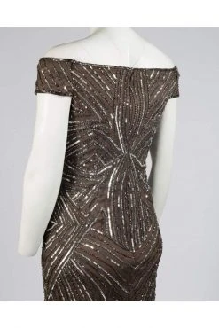 Cocktail Dresses Adrianna Papell - Sequined Off-Shoulder Sheath Dress AP1E201100 - 1 Pc Lead In Size 12 Available