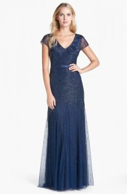 Formal Gowns Adrianna Papell - Sequined V Neck Long Dress 91885900