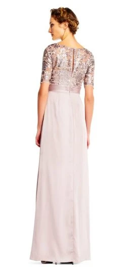 Adrianna Papell - Short Sleeves Draped Satin Dress AP1E201568 - 1 Pc Light Mink In Size 6 Available