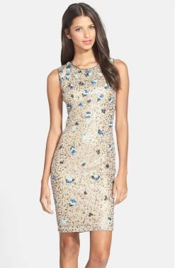 Adrianna Papell - Sleeveless Sequined Jewel Neck Dress 231M56940 Cocktail Dresses