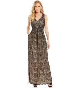 Formal Gowns Adrianna Papell - V-Neckline Embellished Lace Dress 91927460