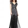 Adrianna Papell - V-Neckline Sequined Mesh Long Dress 62868950 Formal Gowns