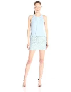 Aidan Mattox 151A12820 Lace Halter Neck Blouson Mini Dress - 1 Pc Light Blue In Size 6 Available Cocktail Dresses