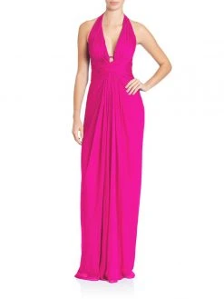 Aidan Mattox - 54469500 Plunging Halter Silk Draping Sheath Gown Formal Gowns 8 Aidan Mattox - 54469500 Plunging Halter Silk Draping Sheath Gown Formal Gowns
