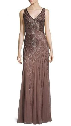 Aidan Mattox - 54474240 V Neck Long Dress - 1 Pc Sepia In Size 6 Available Formal Gowns