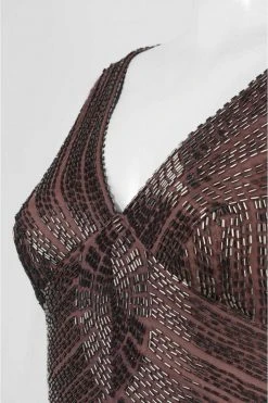 Aidan Mattox - 54474240 V Neck Long Dress - 1 Pc Sepia In Size 6 Available Formal Gowns