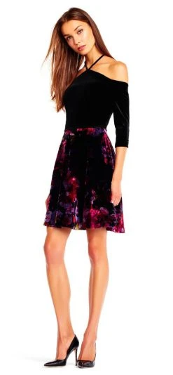 Aidan Mattox - Aidan By MN1E201321 Floral Print Velvet Dress Cocktail Dresses