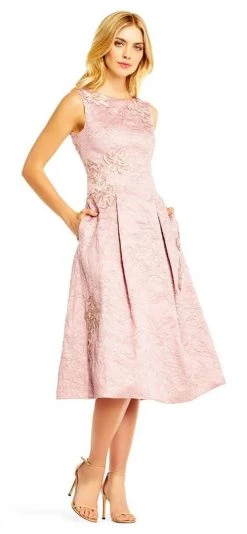Cocktail Dresses Aidan Mattox Bateau Neck Floral Tea-Length Dress MD1E201386 - 1 Pc Blush In Size 2 Available