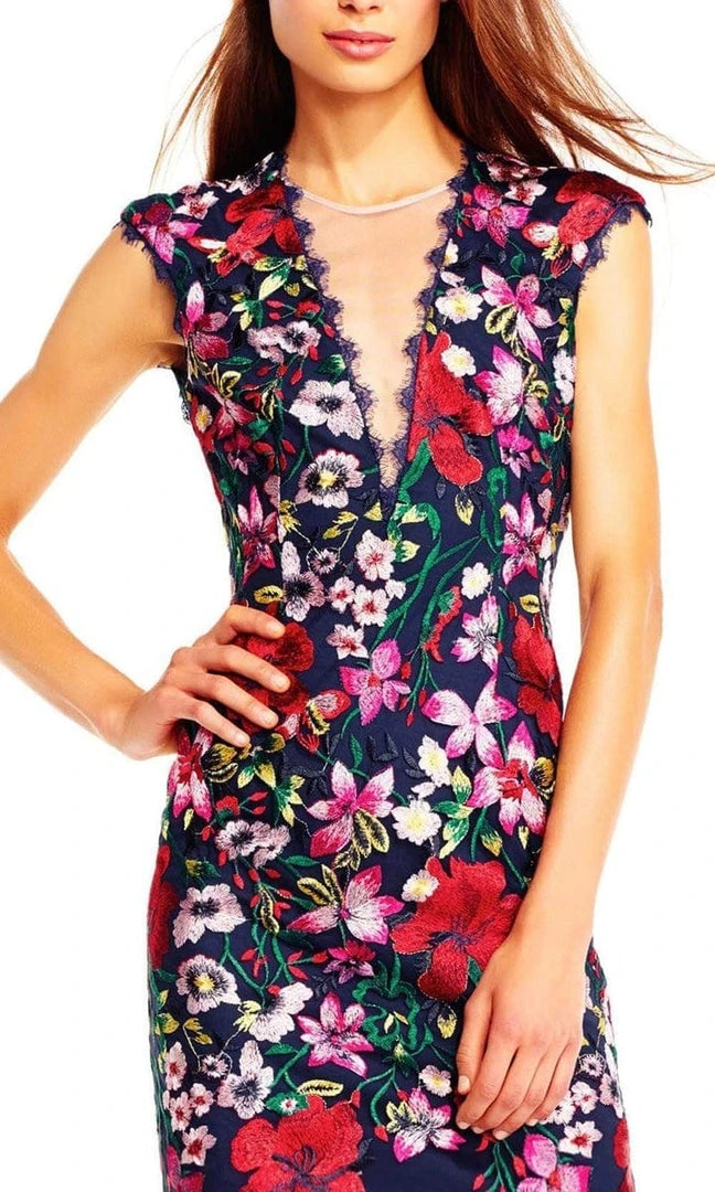 Aidan Mattox - Floral Embroidered Illusion Cocktail Dress MN1E201728 - 1 Pc Pink Multi In Sizes 4 Available Cocktail Dresses 6 Aidan Mattox - Floral Embroidered Illusion Cocktail Dress MN1E201728 - 1 Pc Pink Multi In Sizes 4 Available Cocktail Dresses
