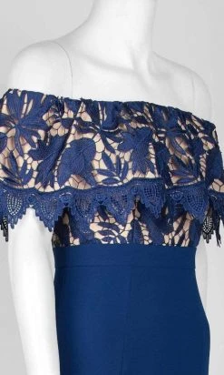Aidan Mattox - Floral Lace Off-Shoulder Sheath Dress MN1E202072 - 1 Pc Navy In Size 2 Available Formal Gowns