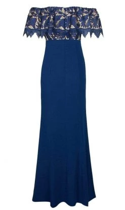 Aidan Mattox - Floral Lace Off-Shoulder Sheath Dress MN1E202072 - 1 Pc Navy In Size 2 Available Formal Gowns