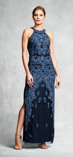 Aidan Mattox - Halter Neckline Embellished Long Dress 54474110